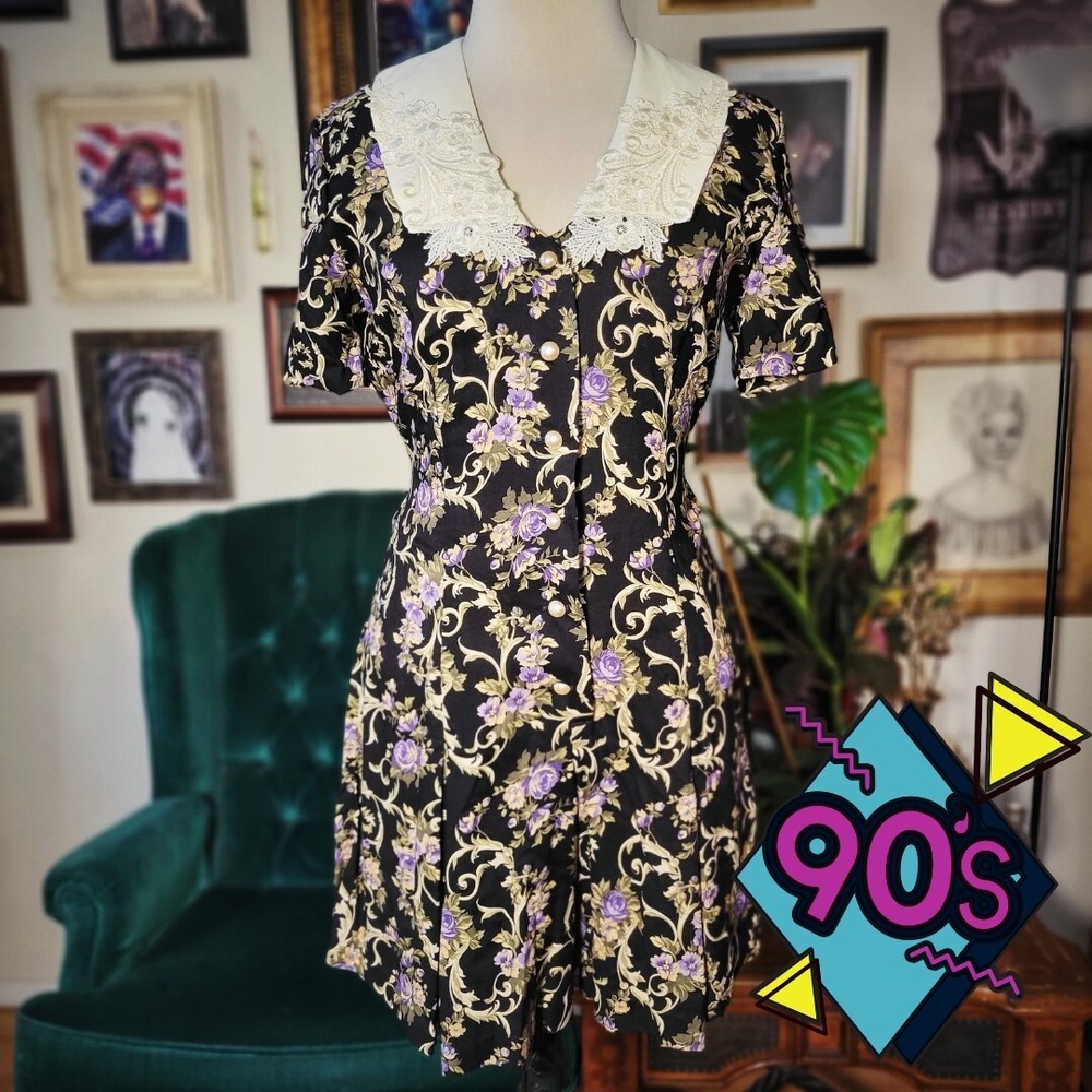 Vintage 90s ELISSE Floral Grannycore Cottagecore Button-Up Romper